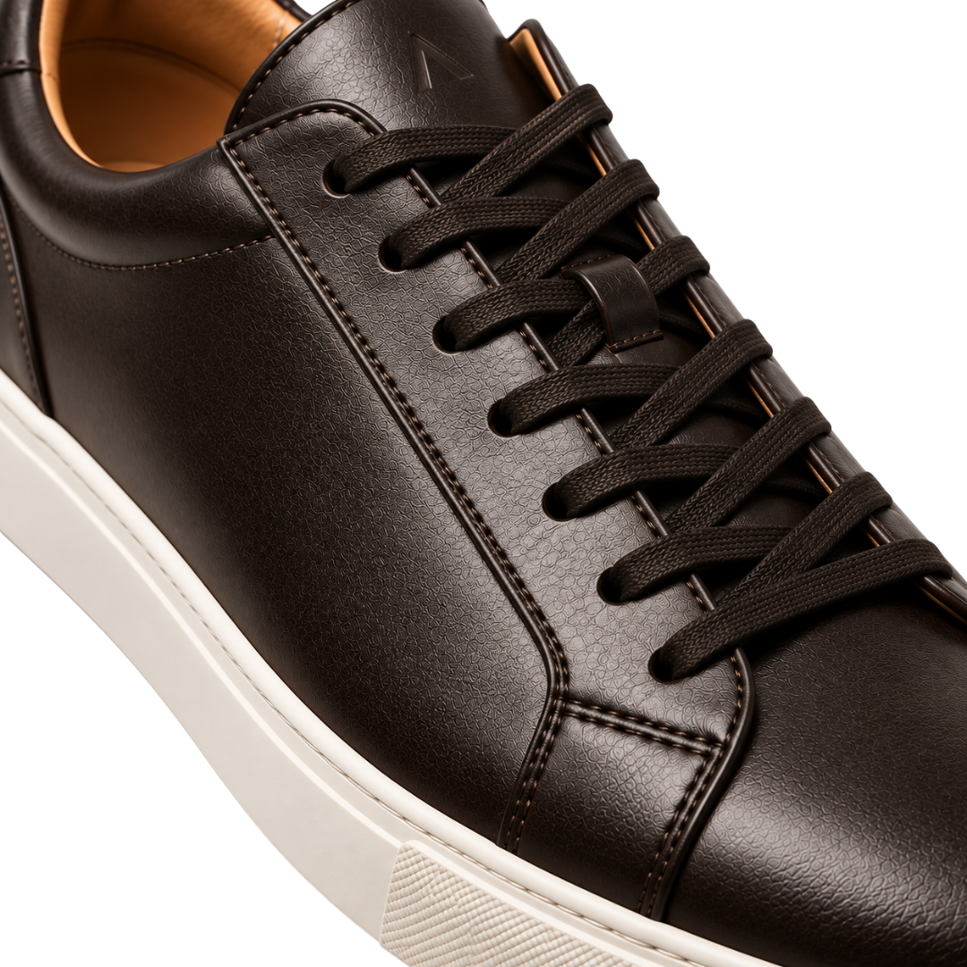 Premium Dark Brown Leather Low-Top Trainers | ERKEUBY
