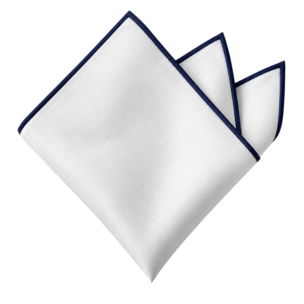 Premium White Pocket Square with Navy Border | ERKEUBY