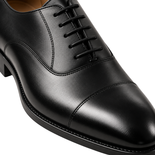 Polished Black Leather Cap-Toe Oxford Shoes | ERKEUBY